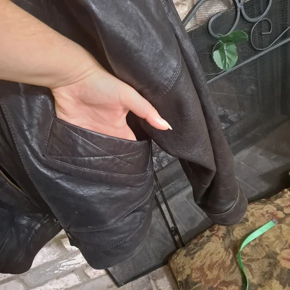 Final price! Last day! Men's black brown leather bomber jacket - Picture 3 of 11